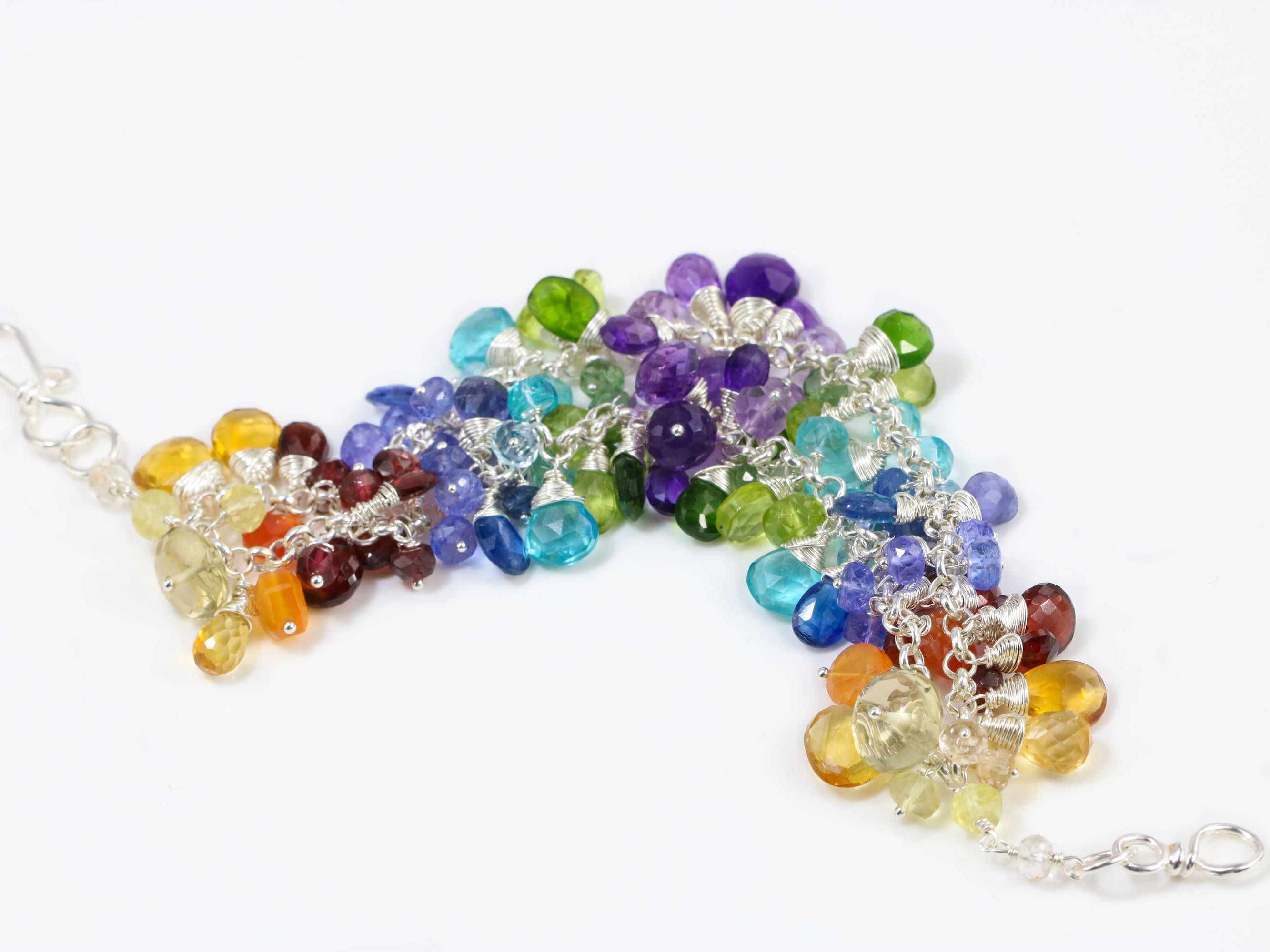 Multi Gemstone Semi Precious Cluster Gemstone Bracelet