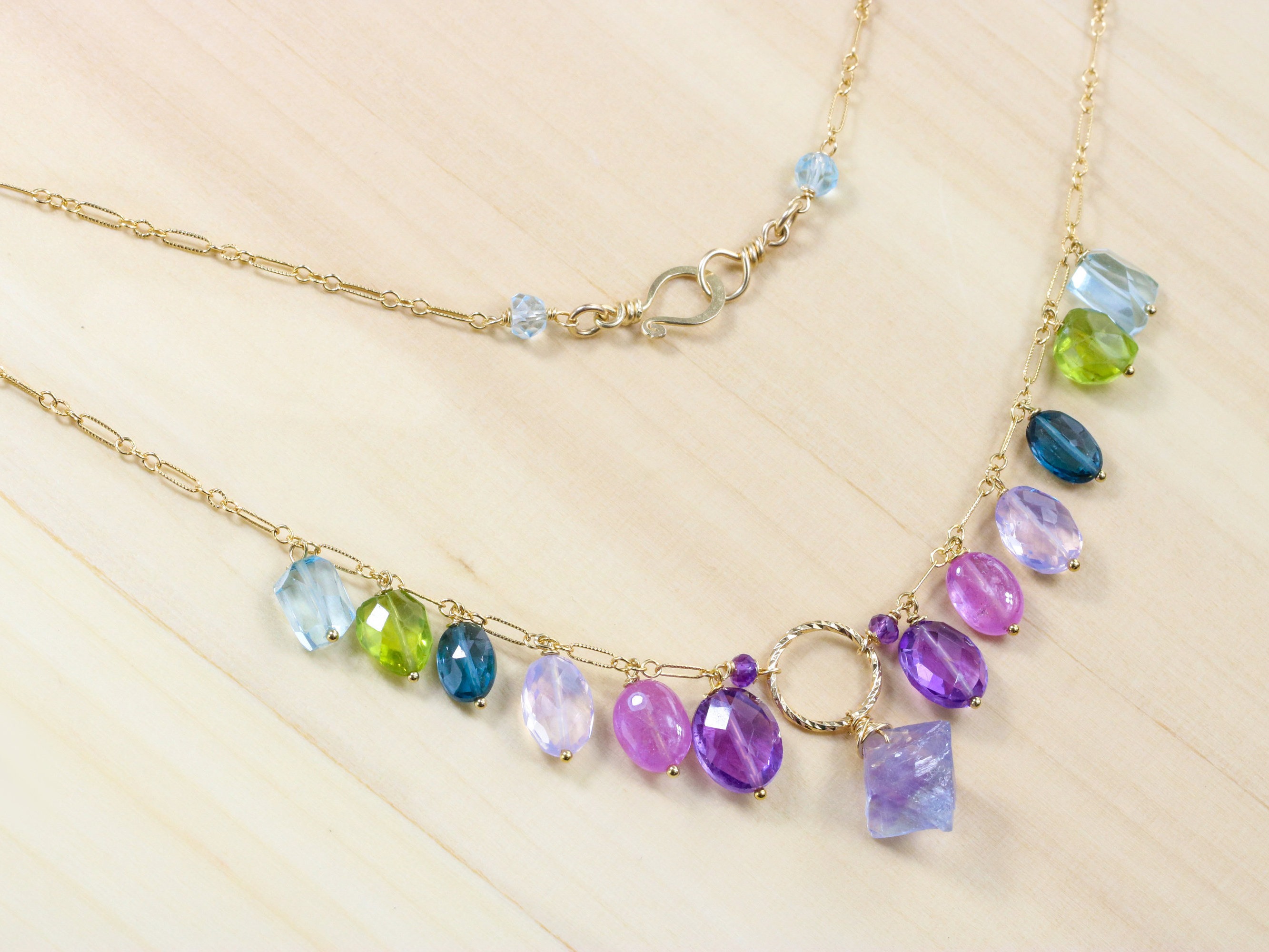 Multi Gemstone Drop Necklace in Gold Filled, Precious Colorful Necklace ...