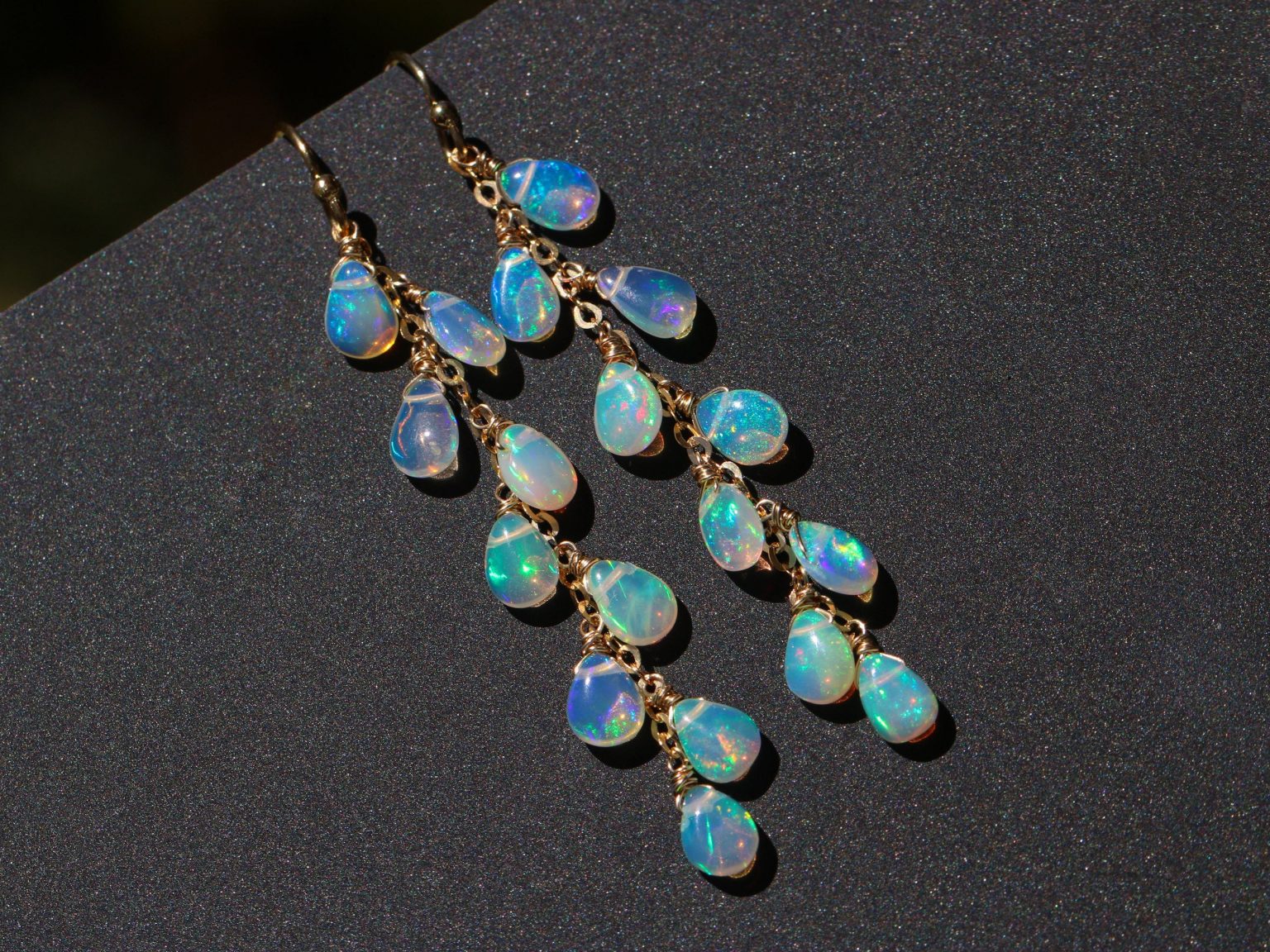 Ethiopian Opal Long Dangle Drop Earrings - Valltasy
