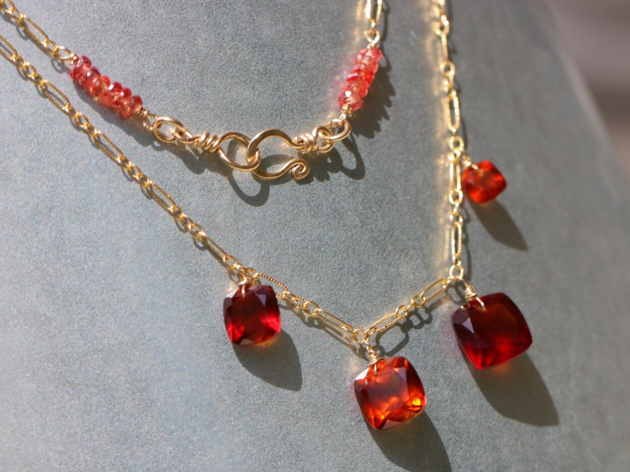 Hessonite Garnet Necklace, Red Orange Gemstone Necklace - Valltasy