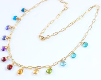Rainbow Multi Gemstone Necklace in Gold Filled, Precious Drop Necklace ...